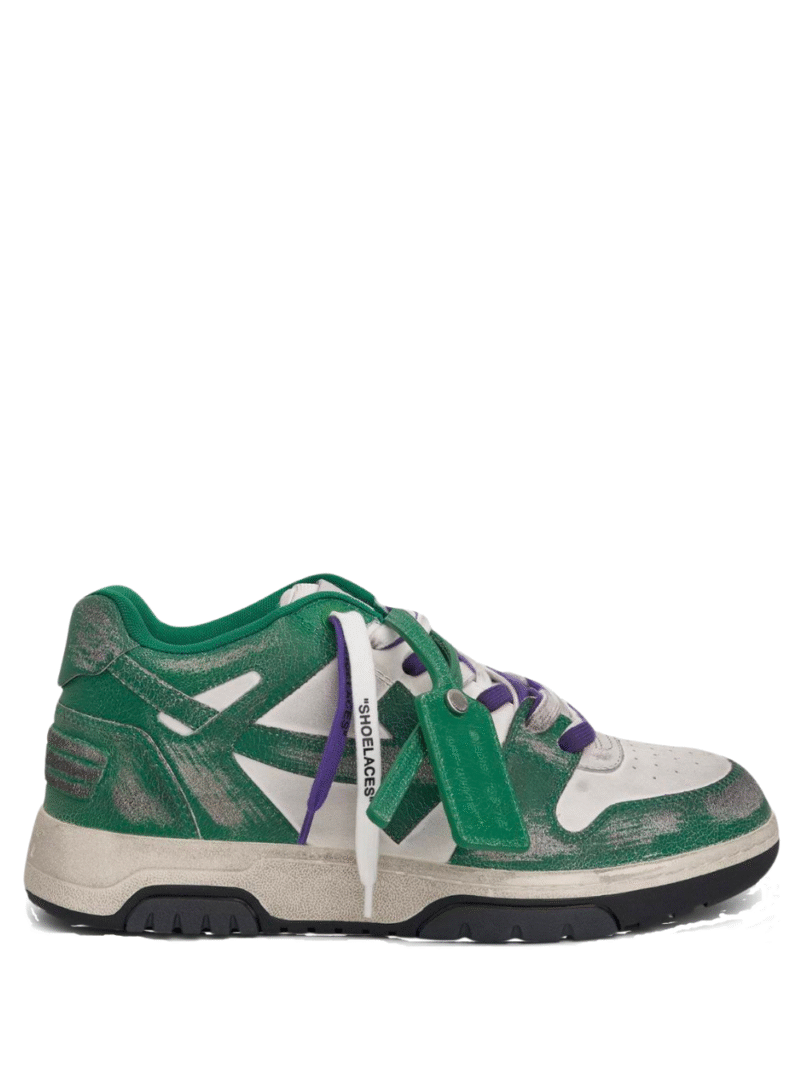 Off-White Out Of Office Green White Vintage Distressed Leather