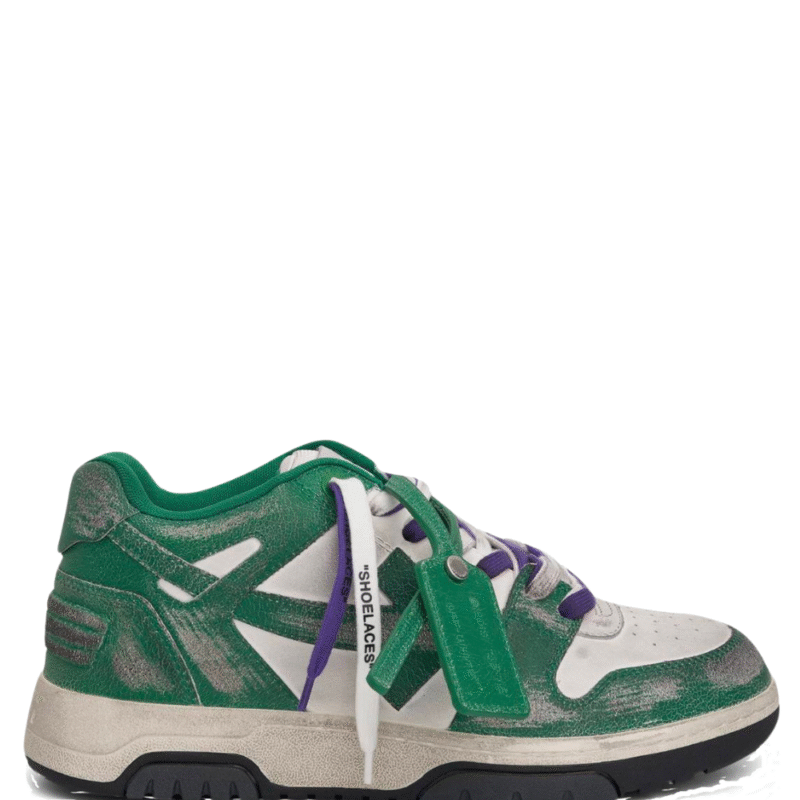 Off-White Out Of Office Green White Vintage Distressed Leather