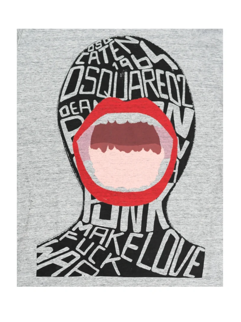 DSQUARED2 Graffiti Face T-Shirt Grey - Image 2