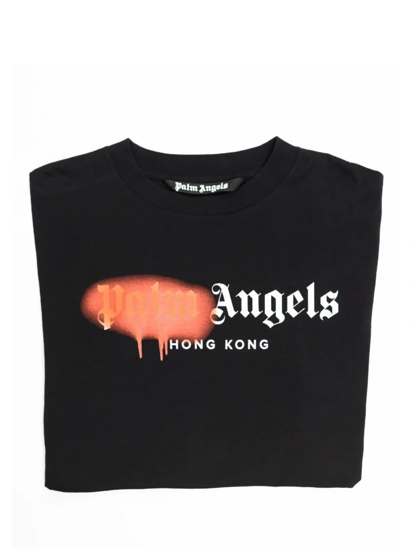 Palm Angels Hong Kong Sprayed Logo T shirt Black Red