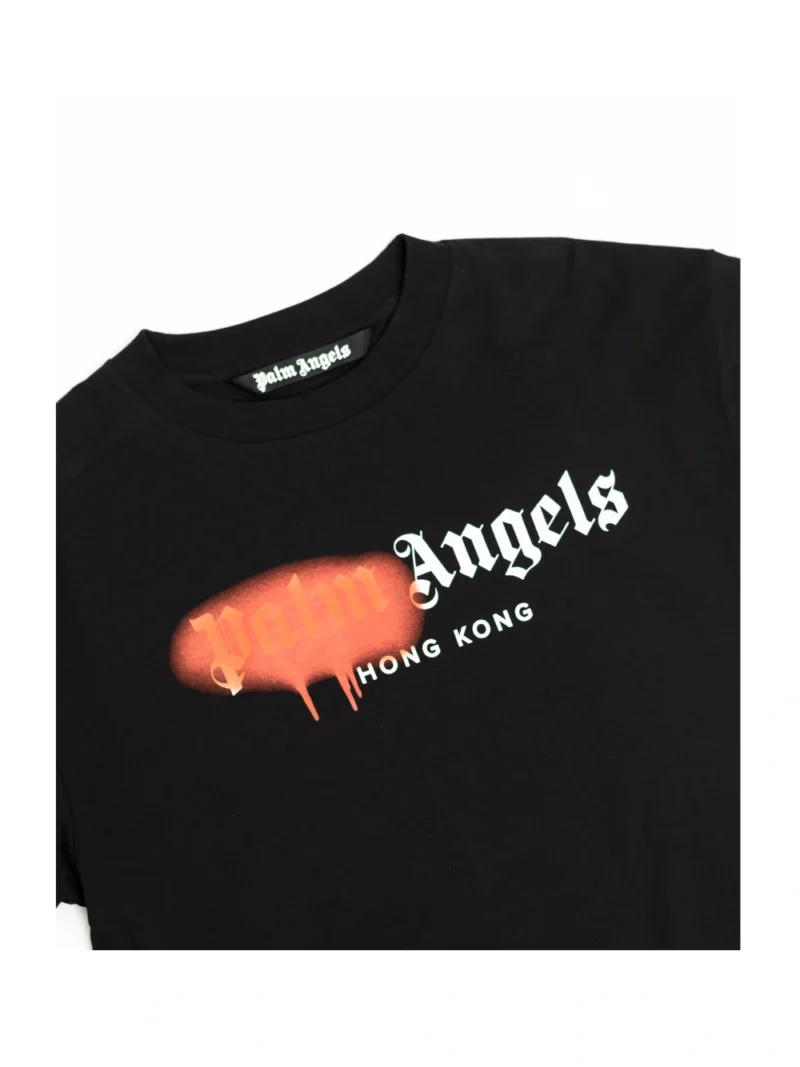 Palm Angels Hong Kong Sprayed Logo T shirt Black Red - Image 2