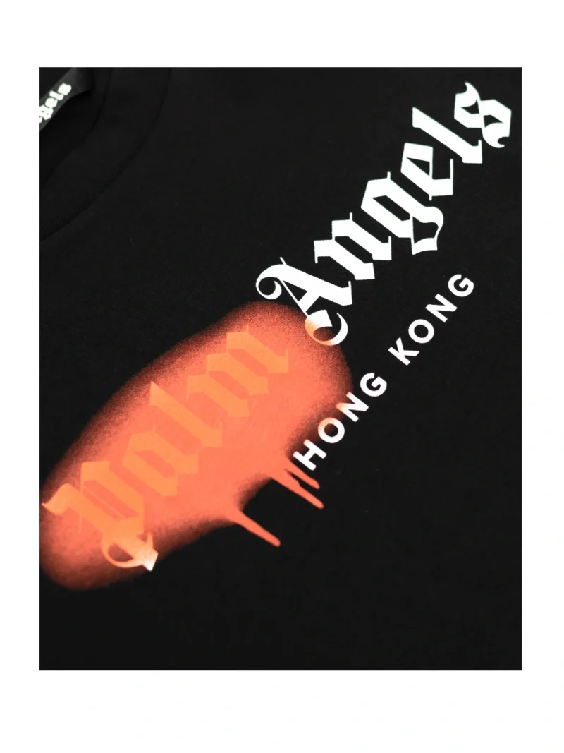 Palm Angels Hong Kong Sprayed Logo T shirt Black Red - Image 4