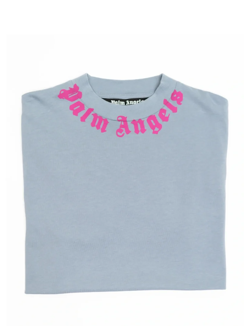 Palm Angels Men's Neck Logo T-Shirt Gray Pink