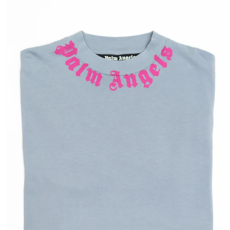 Palm Angels Men's Neck Logo T-Shirt Gray Pink