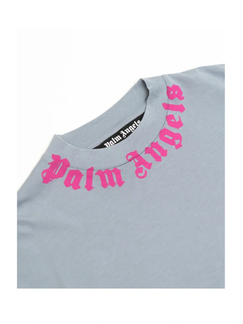 Palm Angels Men's Neck Logo T-Shirt Gray Pink - Image 2