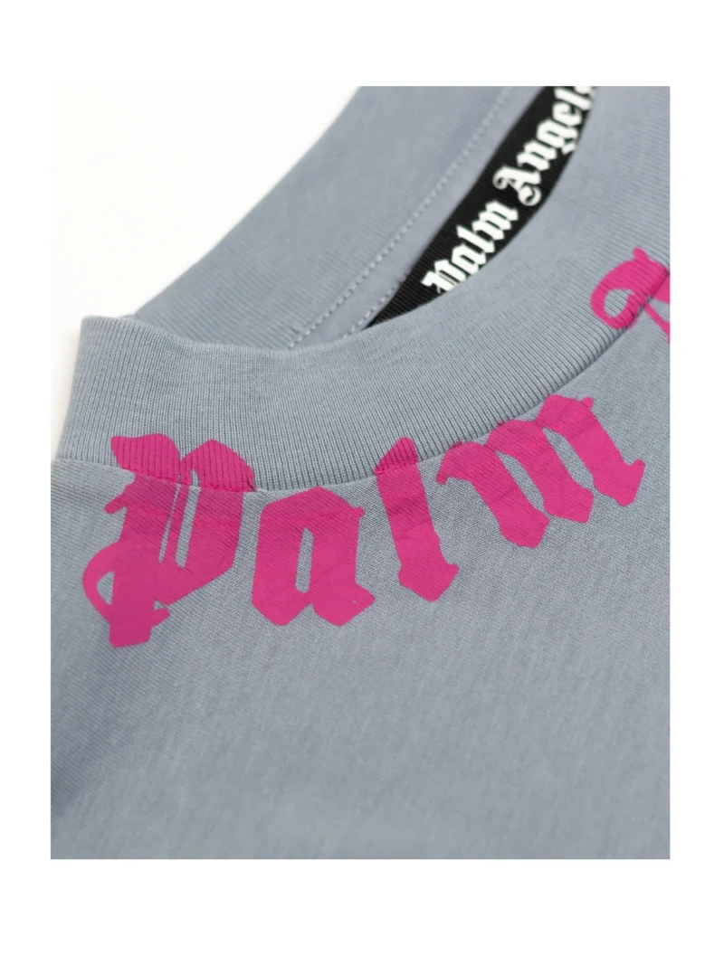 Palm Angels Men's Neck Logo T-Shirt Gray Pink - Image 3