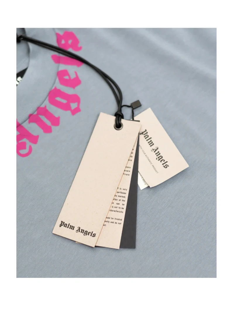 Palm Angels Men's Neck Logo T-Shirt Gray Pink - Image 4