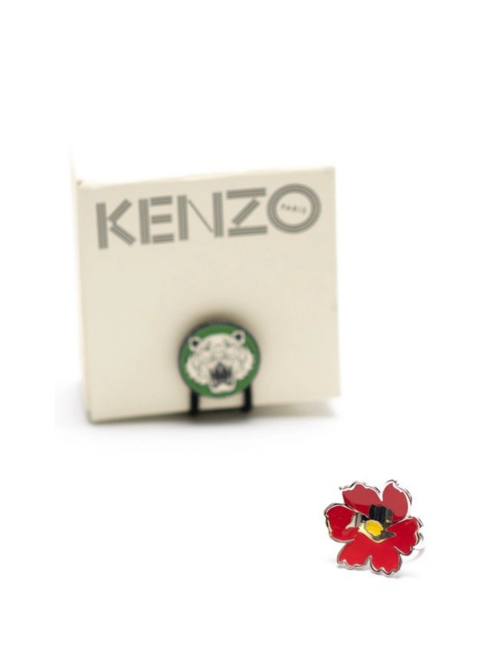 Boke Flower Enamel Ring Red Silver .925
