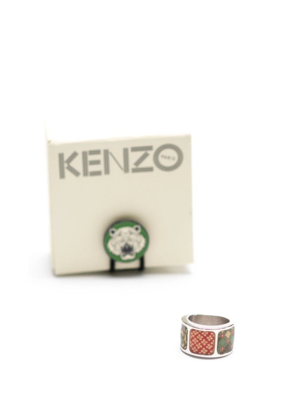 Graphic Enamel Ring Red /Green Silver.925
